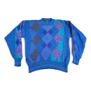 Vintage Colours by Alexander Julian Sweater Adult EXTRA LARGE Blue Argyle Linen